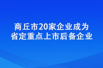 商丘市20家企业成为省定重点上市后备企业