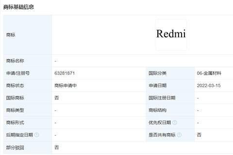 小米科技有限责任公司申请注册“Redmi”商标