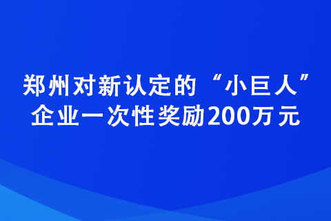 郑州对新认定的“小巨人”企业一次性奖励200万元